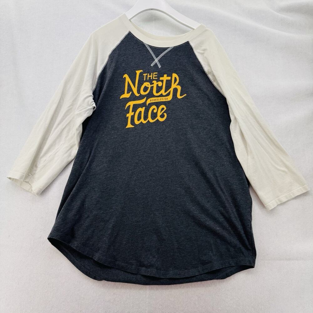 The North Face Baseball Tee Mens Size Large Gray White Raglan 3/4 Sleeve
